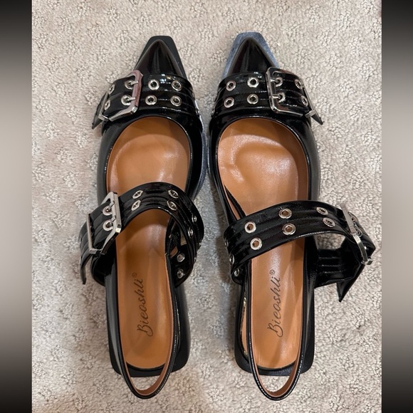 Women Buckle Ballet Flats Pointed Toe Slingback Wide Flat Casual Ballet Size 8 - Picture 4 of 8